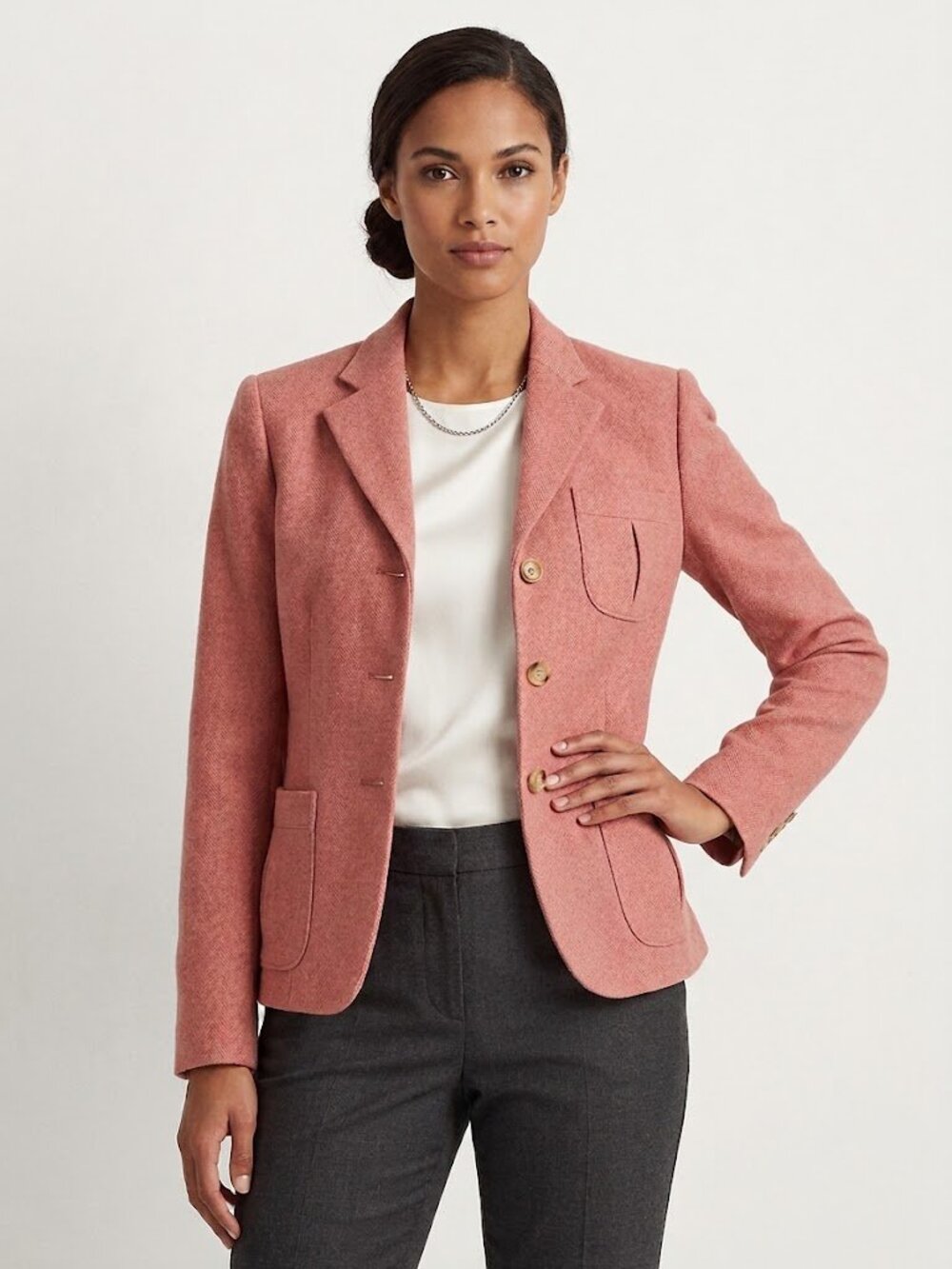 Lauren Ralph Lauren Vintage Blazer Jacket in a Woven Herringbone Coral Size 4